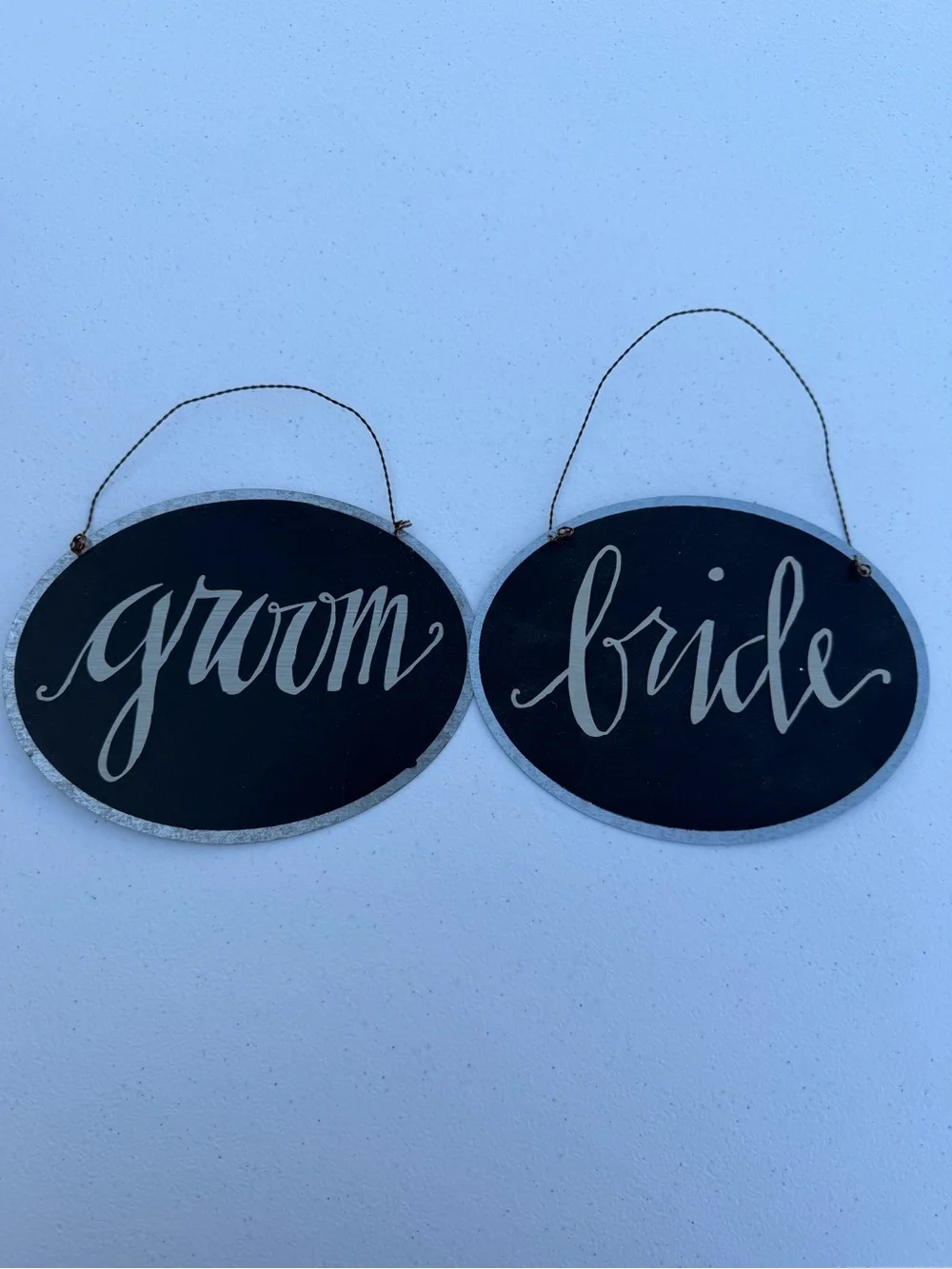 Bride & Groom Black Oval Wall Signs - Rustic Wedding Decor